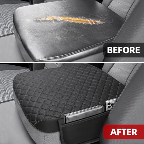 Center Console Cover Fit for 2002-2012 Ram 1500 2500 3500 Jump Seat Console, Comfortable Armrest Protector, Middle Console Cover, Car Arm Rest Cushion with 2 Side Pockets - style: B: Jump Seat Console 2002-2012 Ram Black Leather（with 2 Side Pockets）