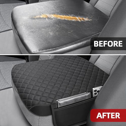 Center Console Cover Fit for 2002-2012 Ram 1500 2500 3500 Jump Seat Console, Comfortable Armrest Protector, Middle Console Cover, Car Arm Rest Cushion with 2 Side Pockets - style: B: Jump Seat Console 2002-2012 Ram Black Leather（with 2 Side Pockets）