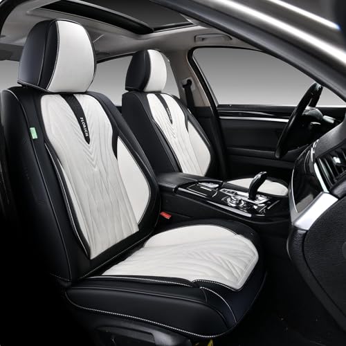 FLORICH Leather Seat Covers, Universal Front Seat Covers, Waterproof Car Seat Protector, Automotive Driver Seat Accessories Fit for Most Cars Trucks SUV-Black&White - color: Black&White, size: Front