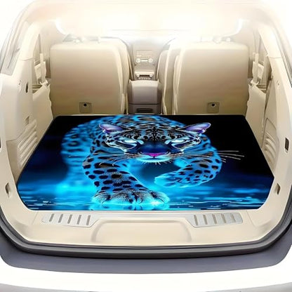Universal Car Trunk Mat 29" x 39", Blue Cheetah Pattern All Weather Trunk Protection Cargo Liner, Durable Cargo Mat Rear Trunk Liner, Stylish Vehicle Interior Accessories Suitable for Most Car Models - color: Blue Cheetah Pattern
