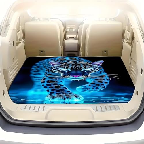 Universal Car Trunk Mat 29" x 39", Blue Cheetah Pattern All Weather Trunk Protection Cargo Liner, Durable Cargo Mat Rear Trunk Liner, Stylish Vehicle Interior Accessories Suitable for Most Car Models - color: Blue Cheetah Pattern