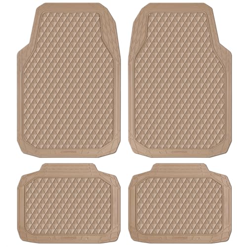 CAR PASS Beige Rubber Car Mats, All-Weather Floor Mats Full Set Durable Anti-Slip 3D Rhombus Waterproof Automotive Pad Trim to Fit Liner Universal Fit for Sedan SUV Truck Van, 4 Pcs All Beige Rubber - color: Beige