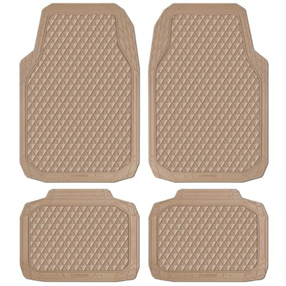 CAR PASS Beige Rubber Car Mats, All-Weather Floor Mats Full Set Durable Anti-Slip 3D Rhombus Waterproof Automotive Pad Trim to Fit Liner Universal Fit for Sedan SUV Truck Van, 4 Pcs All Beige Rubber - color: Beige