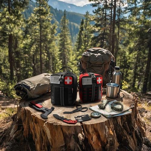 Survival First Aid Kit, 190 Pcs Survival Gear and Medical Supplies, Military IFAK EMT Molle Tactical Pouch for Outdoor, Camping, Hiking, Car, Vehicles and More - color: Black