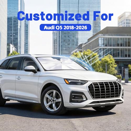Car Windshield Sun Shade for Audi Q5 2018-2026 –[Reflective Coated Fabric] Sunshade Umbrella for Front Window, Car Shades Sun Visor Keep Car Cool and Protects Interior, 1:1 Exact Fit - size: For Audi Q5 2018-2026