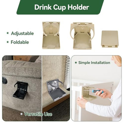 2pcs Adjustable Folding Cup Holder Automotive Water Drink Bottle Holder, fit Most Size Mugs Bottle, with Screws and Tapes, for Car Auto Truck RV Boat Van Camper Caravan Marine Yacht (Beige) - color: Beige