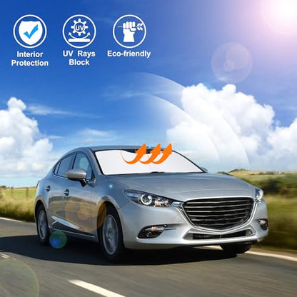 Windshield Sun Shade Custom Fit for 2014 2015 2016 2017 2018 Mazda 3 Accessories Foldable Sunshade Sun Blocker Protect Car from Sun Rays & Heat Damage Keep Car Cooler - size: Fit Mazda 3 2014-2018