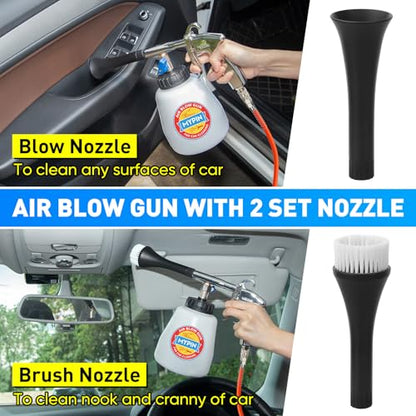 Aluminium Car Cleaning Gun Set with Tapered Nozzle, 6-9.2Bar High Pressure Air Blow Gun with 2 Set Nozzle, Pressure Air Blower Blow Gun Producing Powerful Blast of Air for Cleaning Cars, Velvet, etc - color: White, with Bottle Set