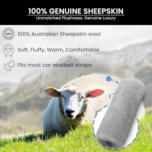 Andalus Brands 2-Pack Authentic Sheepskin Seat Belt Cover Pad – Ultra Soft Car Shoulder Pads, Neck Cushion Protectors with Genuine Natural Merino Wool (Misty Gray) - color: Misty Gray