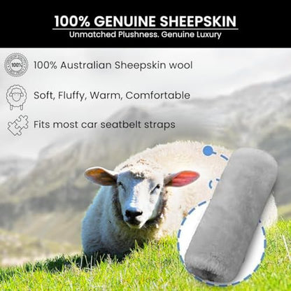 Andalus Brands 2-Pack Authentic Sheepskin Seat Belt Cover Pad – Ultra Soft Car Shoulder Pads, Neck Cushion Protectors with Genuine Natural Merino Wool (Misty Gray) - color: Misty Gray