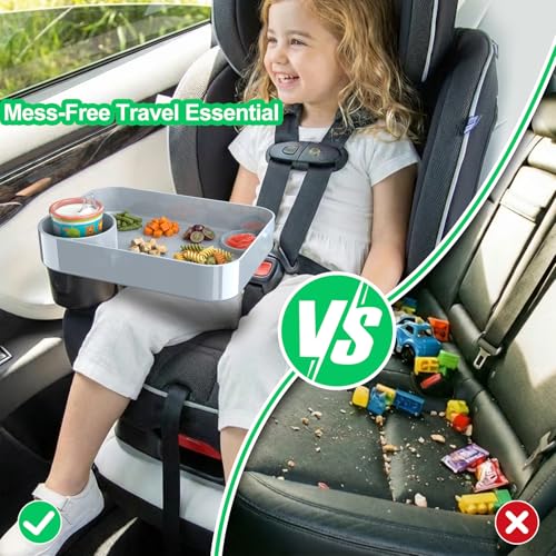 (2 Pack) Car Seat Tray for Kids Travel, Carseat Tray for Food Toddler, Car Seat Table Tray, Car Seat Cup Holder Snack Tray for Graco, Evenflo, Chicco, Rotatable Removable Road Trip Essentials-Gray - color: Glossy Gray-2 Pack