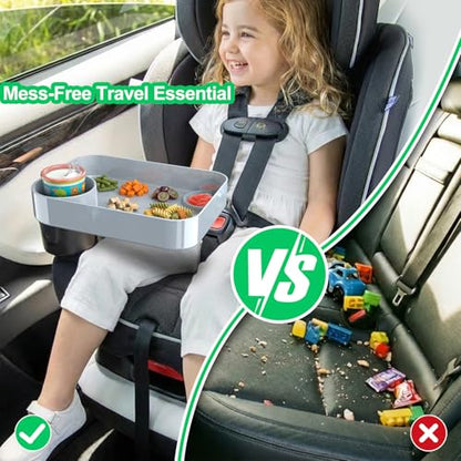 Car Seat Tray for Kids Travel, Carseat Tray for Food Toddler, Car Seat Table Tray, Car Seat Cup Holder Snack Tray for Graco, Evenflo, Chicco, Rotatable Removable Family Road Trip Essentials (Gray) - color: Light gray
