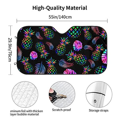 Pineapple Windshield Sun Shade Palm Leaf Tropical Foldable Car Front Sunshade for Most Sedans SUV Truck Auto Sun Blocker Visor Blocks UV Rays Keeps Your Vehicle Cool-55 x 29.9 Inch - color: Pineapple