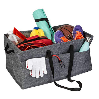 Honey-Can-Do Heavy Duty Large Collapsible Trunk Organizer with 3 Dividers, Exterior Pockets & Carrying Handles | Cargo Storage Bin for SUV, Truck, Groceries & Tools