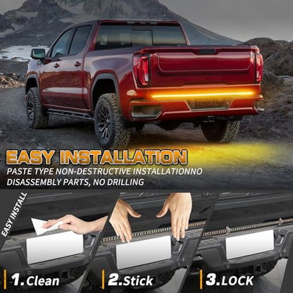 XRIDONSEN 60 inch Truck Tailgate Amber Strobe Lights Strip 360 LED Tail Emergency Light Bar Flashing Warning Hazard Safety Rear Window Lights for Tow Plow Trucks Construction Vehicles Pickup Trailer - color: Amber/Yellow