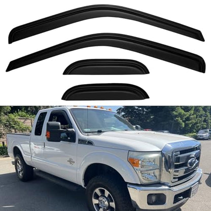 Window Visors Rain Guards for 1999-2016 Ford F250 F350 F450 Super Duty SuperCab, Out-Channel Window Vent Wind Deflectors Visors Shades for 99-16 F-250 F-350 F-450 Extended Cab - size: 1999-2016 F250-f450 Supercab