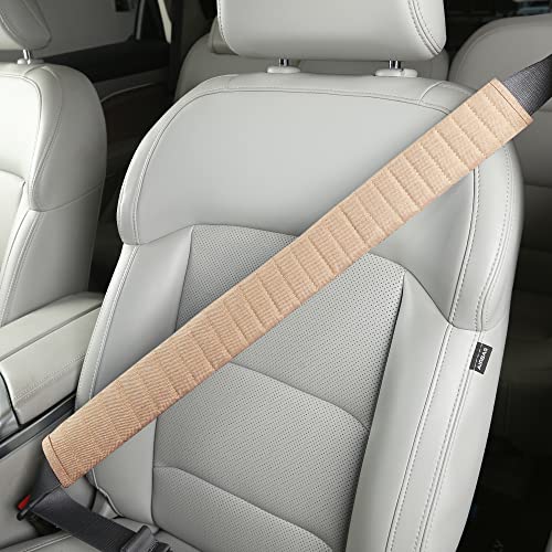 HighnessHwoo Car Seatbelt Covers Cushion Shoulder Pads Protector Sleeve for Adults, Auto Extra Long Seat Belt Strap Cover Decorations for Women, Kids, Honda, Trucks Accessories, 1pc, 25.5in, Beige - color: Beige, size: 25.5in - 1pc