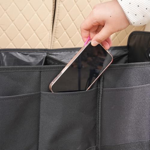 Car trunk storage box Foldable sedan SUV Universal outing travel good goods Multi compartment partition with handle (beige) - color: beige