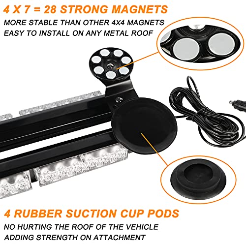 ASPL 38.5" 78 LED Strobe Light Bar Double Side Flashing High Intensity Emergency Warning Flash Strobe Light with Magnetic Base for Safety Construction Vehicles Tow Trucks Pickup (Amber/White) - color: Amber/White