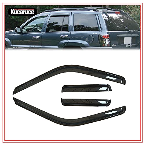 94650 Side Window Visors Wind Vent Deflector fit for 1999-2004 Jeep Grand Cherokee, 4pcs Out-Channel Dark Smoke Nice Looking Tape-on Sun Rain Guards - size: 1999-2004 Grand Cherokee Outside Mount