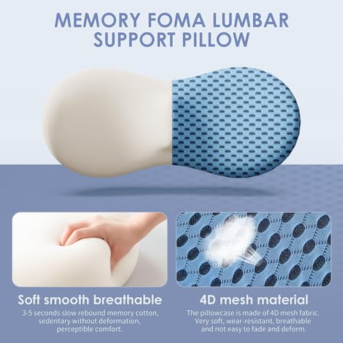 kasney Lumbar Support Pillow, Back Pillow for Low Back Pain Relief, Ergonomic Streamline Car Seat, Office Chair, Recliner and Bed (Blue) - color: Blue