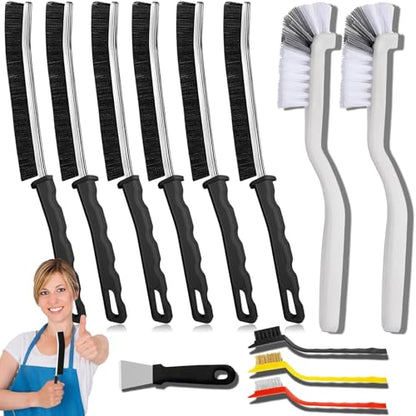 Crevice Cleaning Brush Set, Multi-Purpose Hard Bristle Brushes for Deep Cleaning Kitchen, Bathroom, Grout, Sink, Cup, Teapot, Bottle, Blender, Corners, Tight Spaces & More (12)