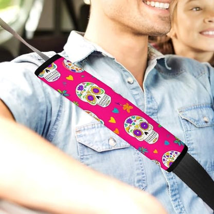 Men's Comfortable Cushion Pad Car Shoulder Strap, Day Dead Mexican Sugar Skull Harness Pad Car Belt Covers - color: Color855