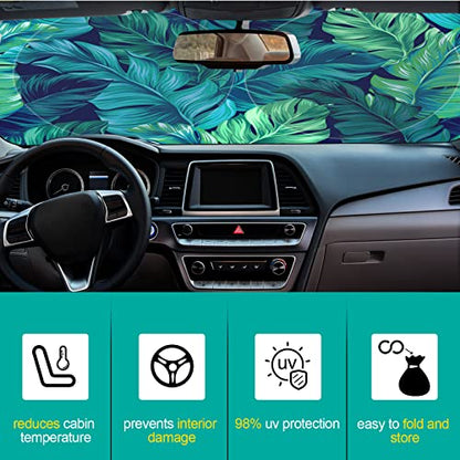 Windshield Sun Shade Foldable Car Front Window Covers for Car Accessories Sun Heat UV Rays Visor Protector Protection for Universal Cars SUV Truck(Leaf) - style: Leaf