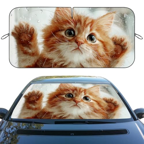 Cute Cat Car Windshield Sunshades Kitten Animals Orange Glass Water Drops Front Window Sun Shade Blocks UV Rays Sun Visor Protector for Car Sedan Truck SUV Accessories 59" X 31" - color: Cute Cat_05, size: 59"L x 31.5"W