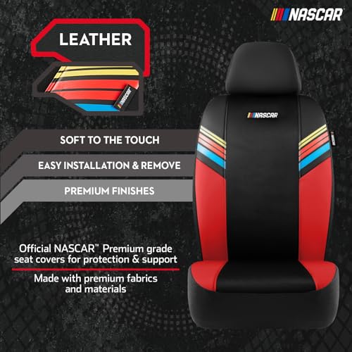NASCAR Car Seat Covers, Red Leather and Mesh Seat Covers, Universal Fit Front Seat Covers for Cars with Airbag-Compatible Design, Durable Racing-Inspired Car Interior for Cars, Trucks & SUVs - color: Red