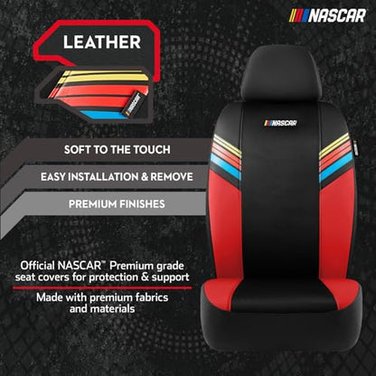 NASCAR Car Seat Covers, Red Leather and Mesh Seat Covers, Universal Fit Front Seat Covers for Cars with Airbag-Compatible Design, Durable Racing-Inspired Car Interior for Cars, Trucks & SUVs - color: Red