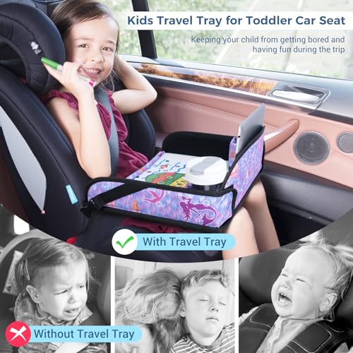 COOLBEBE Kids Travel Tray for Toddler Car Seat, Travel Tray for Airplane, Toddler Car Seat Lap Tray, Carseat Table Tray for Kids Travel Activities (Mermaid - color: Mermaid