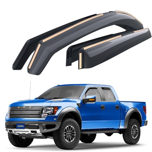 Goodyear Shatterproof in-Channel Window Deflectors for Ford F-150 SVT Raptor 2011-2014 SuperCrew, Rain Guards, Window Visors for Cars, Vent Deflector, Car Accessories, 4 pcs - GY007731 - color: For F150 SVT Raptor 11-14