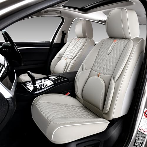 Light Gray Car Seat Covers, Universal Fit for Most Vehicles, Premium Waterproof Leather, Pet-Friendly Car Seat Covers with Lumbar Support, Slip-Resistant, Airbag-Compatible, Protects Car Interior - color: Light Gray