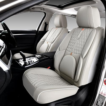 Light Gray Car Seat Covers, Universal Fit for Most Vehicles, Premium Waterproof Leather, Pet-Friendly Car Seat Covers with Lumbar Support, Slip-Resistant, Airbag-Compatible, Protects Car Interior - color: Light Gray