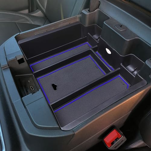 Zxiaochun Full Size Center Console Armrest Box Organizer Tray for 2019-2022 Chevy Silverado/GMC Sierra 1500 and 2020-2023 Silverado/Sierra 2500/3500 HD (Full Console w/Bucket Seats ONLY) Blue Trim - color: Blue Trim