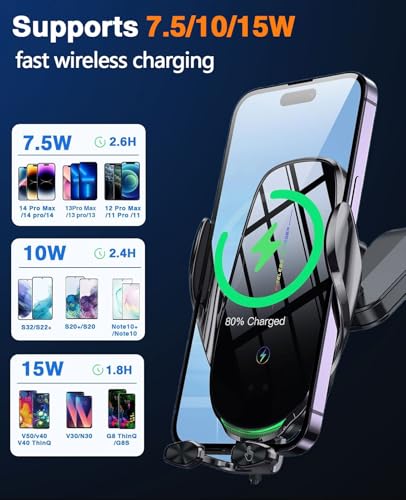 Wireless Car Charger, 15W Fast Wireless Charger for Car Auto-Clamping, Fit for iPhone 15 14 13 12 11 Pro Max Xs, Samsung Galaxy S23 Ultra S22 S21 S20, S10+ S9+ Note 9, etc - color: Deep black