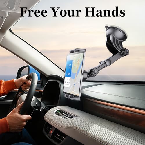 OHLPRO Tablet Holder for Car Dashboard [Suction Cup Mount] Windshield Wall Desk, Adjustable Stand for 5-13" iPad mini Air Pro Galaxy Tab S9 Phone - Heavy Duty Truck Accessories - size: 9" ABS Arm