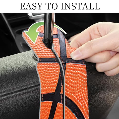 PU Leather Car Seat Hook, Storage Headrest Hanger, Cute Car Backseat Organizer, Car Hooks for Purses and Bags Basketball Texture - color: Basketball Texture