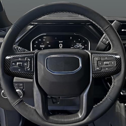 Car Steering Wheel Decal Sticker ABS Carbon Fiber Interior Trim Cover for Chevy GMC Yukon 2021-2025 | for GMC Sierra 2019-2025 1500 2500 3500 Accessories