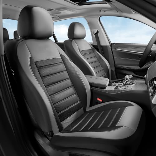 Coverado Car Seat Covers Front Seats, Luxury Leather Car Seat Covers, Automotive Mesh Seat Covers 2 Pack, Airbag-Compatible, Black Gray Seat Covers for SUV Sedan Truck - color: Grey&Black, size: Frontpair