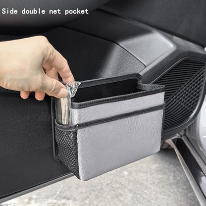 Car Trash Can, Foldable Multifunctional Hanging Storage Box Trash Can with a Roll of Garbage Bag, Multi Pocket Design Suitable for Car, Home and Office (Grey) - color: grey