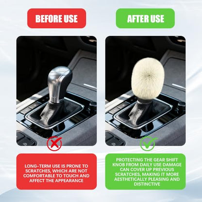 2PCS Plush Car Gear Shift Knob Cover & Handbrake Cover, Shift Knob Protector, Soft Fluffy Gear Handbrake Protective Sleeves, Shifter Lever Brake Handle Warm Plush Set for Cars (Beige) - color: Beige