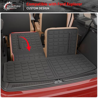 Cargo Mat Compatible with 2020-2025 2026 Ford Explorer Trunk Mat Cargo Liner Seat Back Cover Protector TPE All Weather Trunk Liners 2025 Explorer Accessories (Trunk Mat + Backrest Mats) - style: For Ford Explorer 3Pcs| 2020-2026
