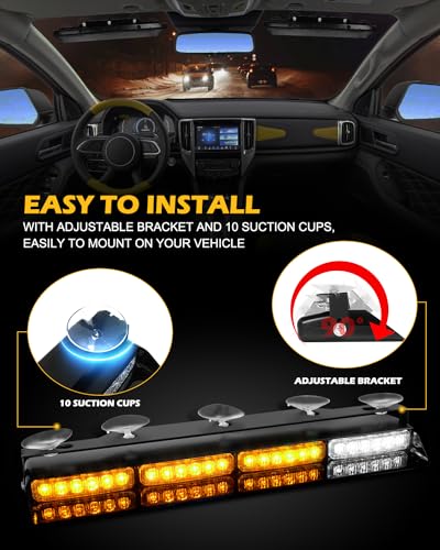 HLauto 604N Emergency Dash Strobe Lights: 2x16.8 inch Amber Security Light w/Take Down, 48 LED Safety Flashing Warning Hazard Interior Windshield Visor Light Bar for Trucks Vehicles - color: #02 Amber