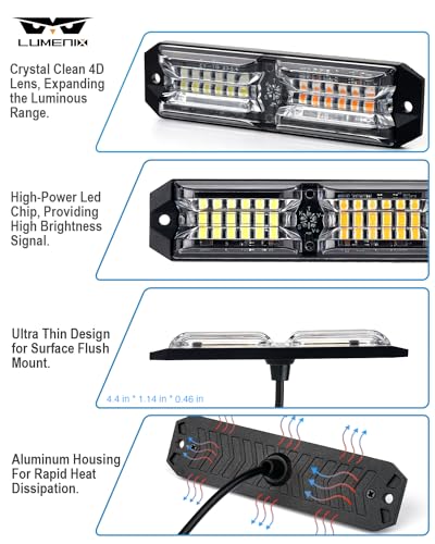 LUMENIX Grille Strobe Lights Kits for Trucks w/Controller, 8PCs High-Intensity LED Deck | Surface Mount Emergency Construction Vehicles Snowplow Towing Side Marker Flashing Warning Light- White Amber - color: White Amber