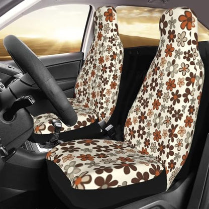 Brown Daisy Floral Car Seat Cover - Non-Slip Protector, Universal Fit for Van, Truck, SUV - Machine Washable, Hippie Daisies Flower Automotive Cover - color: Brown Daisy