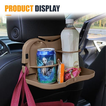 Car Cup Holder Tray, Foldable Detachable Car Headrest Backseat Organizer, Multifunctional Adjustable Food Table Tray, Universal Auto Travel Accessories for Most Cars/Trucks/SUVs (Beige) - color: Beige