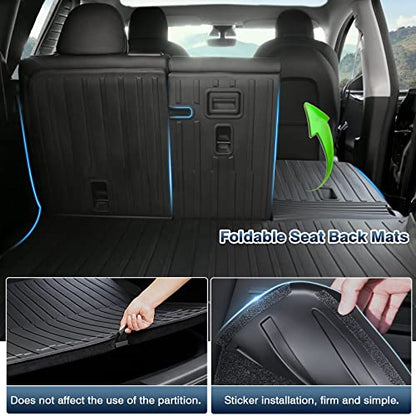 KUST Custom Fit Trunk Mat for 2020-2024 2025 Tesla Model Y Accessories 5 Seater (Not for 7 Seat or Juniper) Cargo Mat Liner Back Seat Protector All Weather Protection Black - style: Model Y 2020-2025 │ Trunk + Backrest Mat