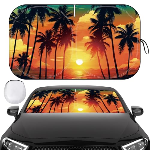 Windshield Sun Shade, Car Sun Shade Windshield, Reflector Sunshade Offers Ultimate Protection for Car Interior, Reflective Polyester Blocks Heat for Sedans, Mini SUVs, Hatchbacks - 57 x 31.5 inches - color: Orange - Sunset, 57"x31.5"